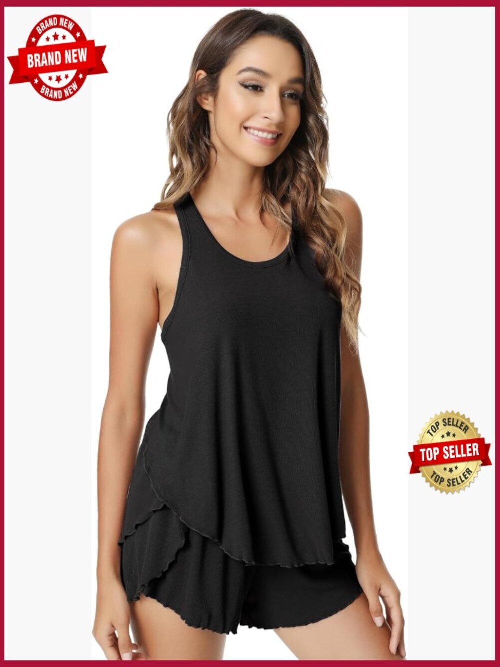 Womens Pajama Set Racerback Tank Top Split Shorts Cooling Sleepwear 2 Piece